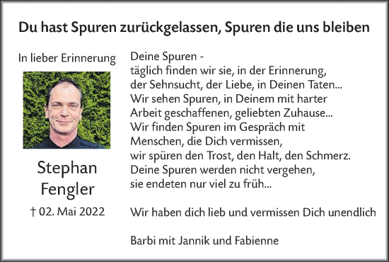 Traueranzeige von Stephan Fengler von SÜDWEST PRESSE Ausgabe Ulm/Neu-Ulm