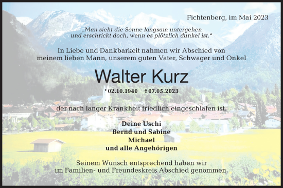 Traueranzeige von Walter Kurz von Rundschau Gaildorf