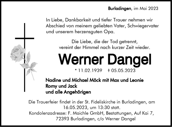 Traueranzeige von Werner Dangel von Metzinger-Uracher Volksblatt