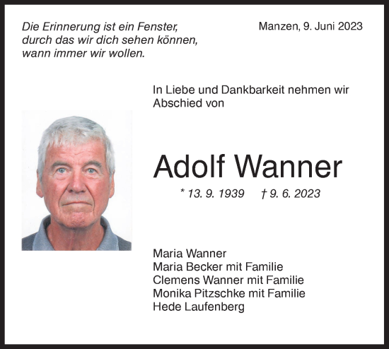 Traueranzeige von Adolf Wanner von NWZ Neue Württembergische Zeitung