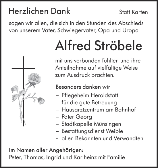 Traueranzeige von Alfred Ströbele von Alb-Bote/Metzinger-Uracher Volksblatt