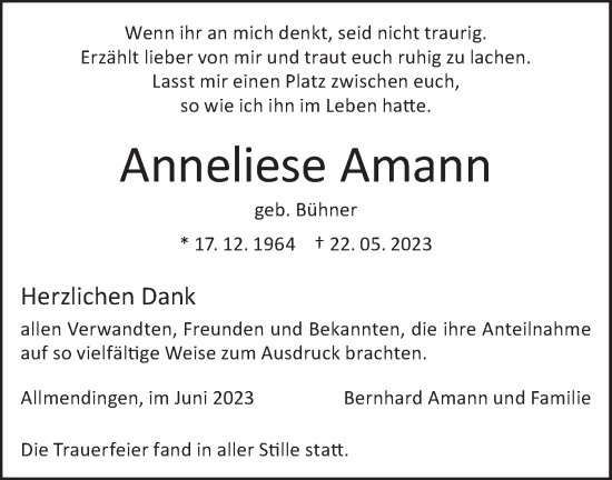 Traueranzeige von Anneliese Amann von Ehinger Tagblatt