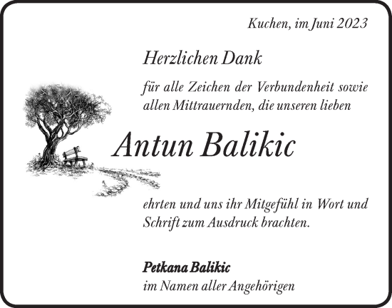 Traueranzeige von Antun Balikic von Geislinger Zeitung