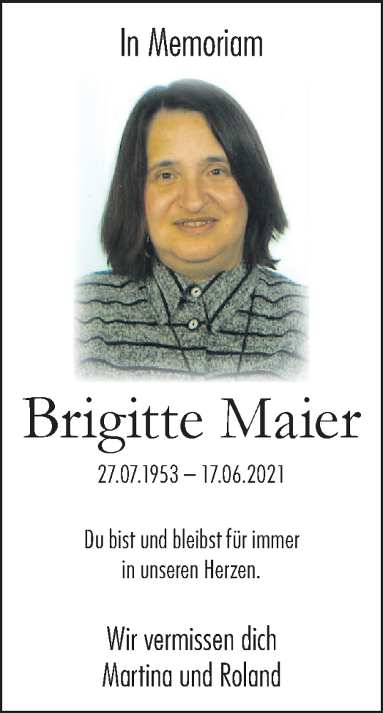 Traueranzeige von Brigitte Maier von Rundschau Gaildorf