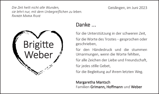 Traueranzeige von Brigitte Weber von Geislinger Zeitung