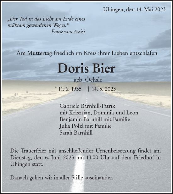 Traueranzeige von Doris Bier von NWZ Neue Württembergische Zeitung