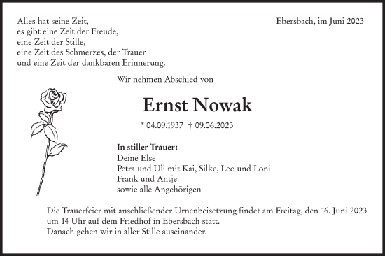 Traueranzeige von Ernst Nowak von NWZ Neue Württembergische Zeitung