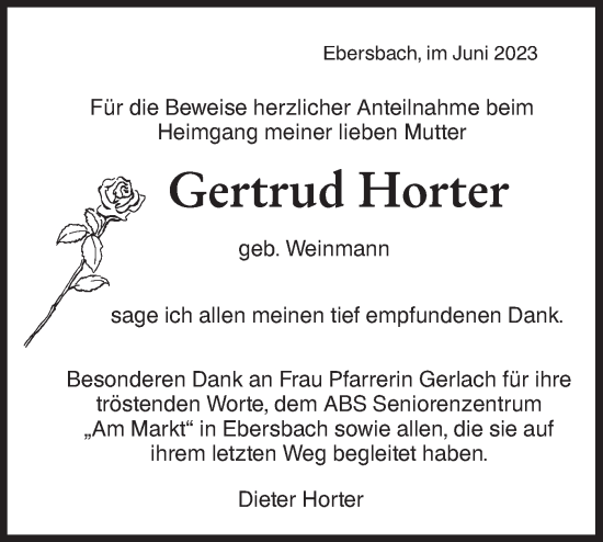 Traueranzeige von Gertrud Horter von NWZ Neue Württembergische Zeitung