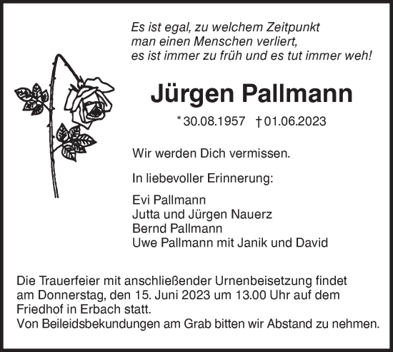 Traueranzeige von Jürgen Pallmann von SÜDWEST PRESSE Ausgabe Ulm/Neu-Ulm