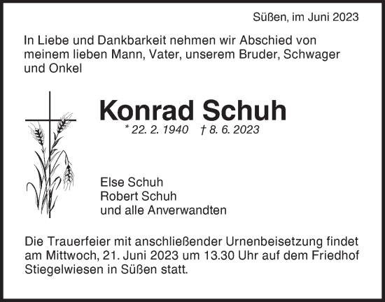 Traueranzeige von Konrad Schuh von NWZ Neue Württembergische Zeitung