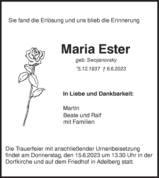 Traueranzeige von Maria Ester von NWZ Neue Württembergische Zeitung