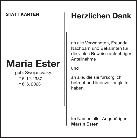 Traueranzeige von Maria Ester von NWZ Neue Württembergische Zeitung