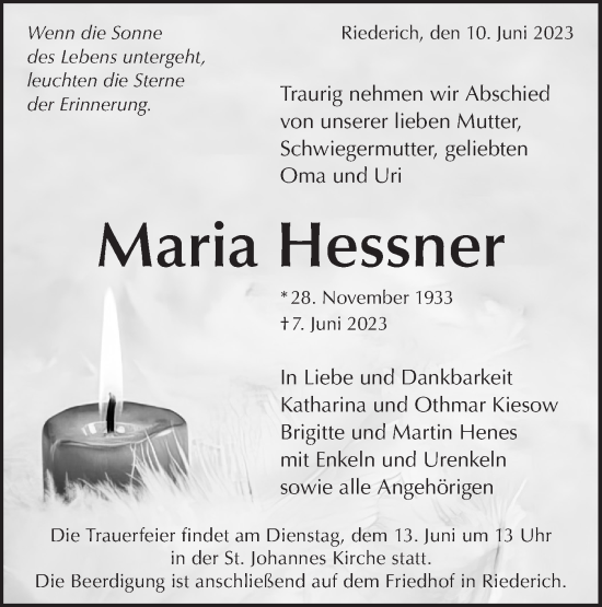 Traueranzeige von Maria Hessner von SÜDWEST PRESSE/SÜDWEST PRESSE