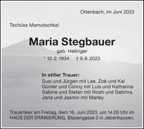 Traueranzeige von Maria Stegbauer von NWZ Neue Württembergische Zeitung