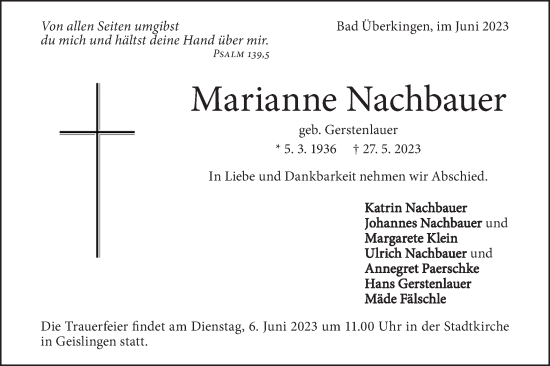 Traueranzeige von Marianne Nachbauer von Geislinger Zeitung