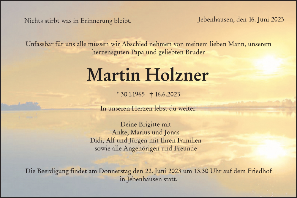  Traueranzeige für Martin Holzner vom 20.06.2023 aus NWZ Neue Württembergische Zeitung