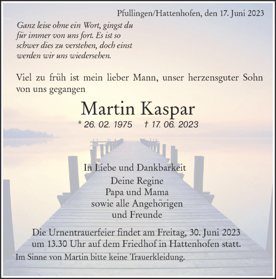 Traueranzeige von Martin Kaspar von NWZ Neue Württembergische Zeitung