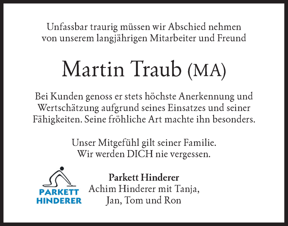  Traueranzeige für Martin Traub vom 10.06.2023 aus Haller Tagblatt