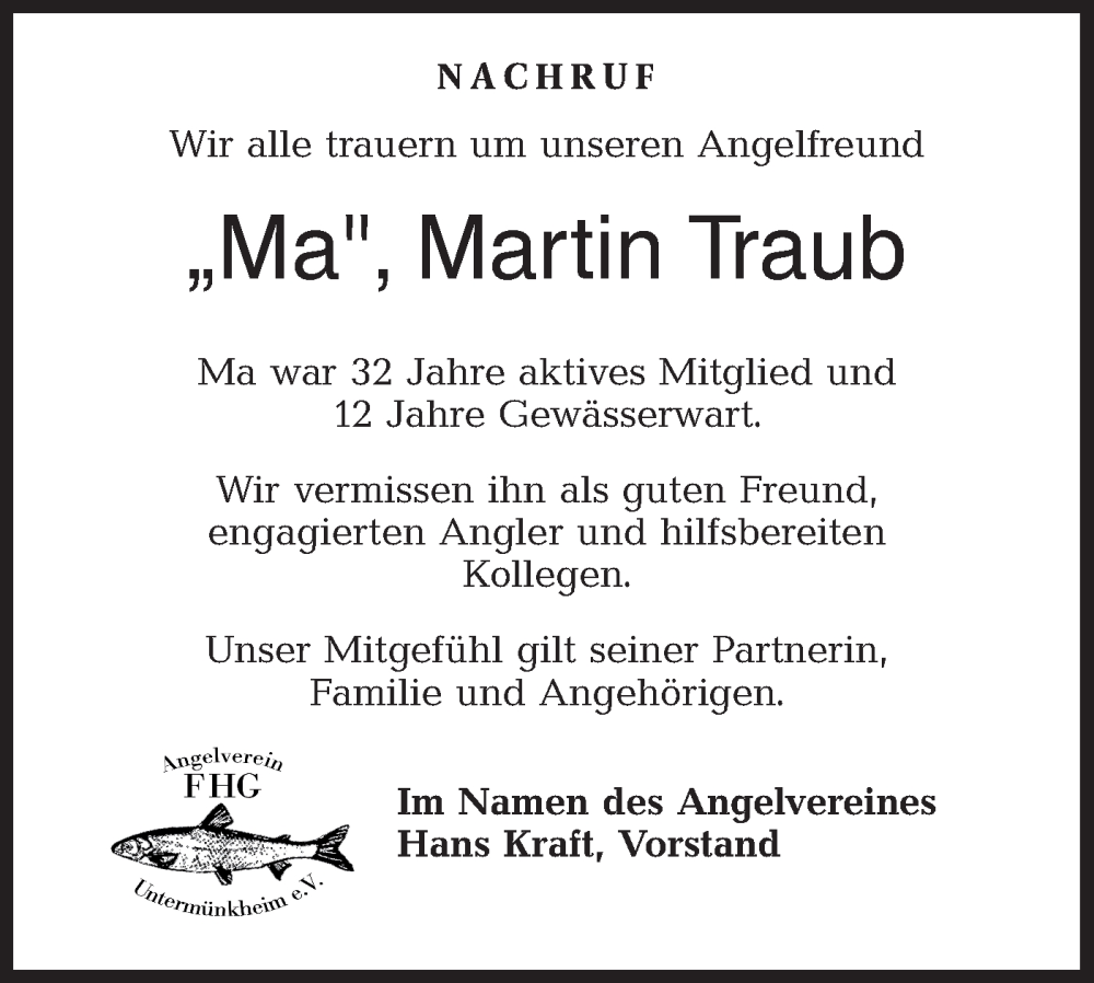  Traueranzeige für Martin Traub vom 10.06.2023 aus Haller Tagblatt