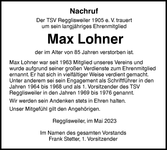 Traueranzeige von Max Lohner von SÜDWEST PRESSE Ausgabe Ulm/Neu-Ulm