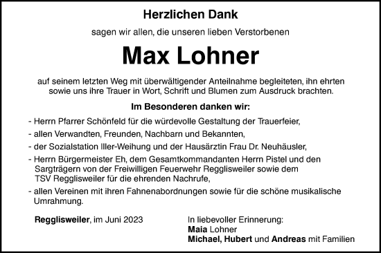 Traueranzeige von Max Lohner von SÜDWEST PRESSE Ausgabe Ulm/Neu-Ulm