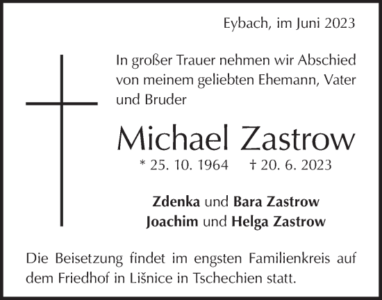 Traueranzeige von Michael Zastrow von Geislinger Zeitung