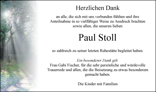 Traueranzeige von Paul Stoll von Ehinger Tagblatt