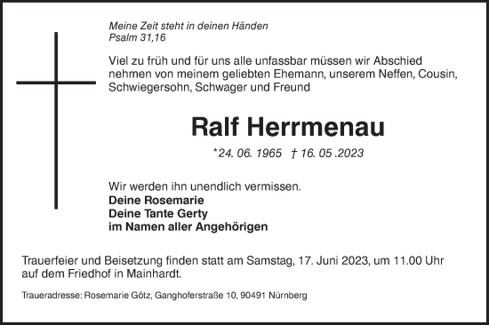 Traueranzeige von Ralf Herrmenau von Haller Tagblatt