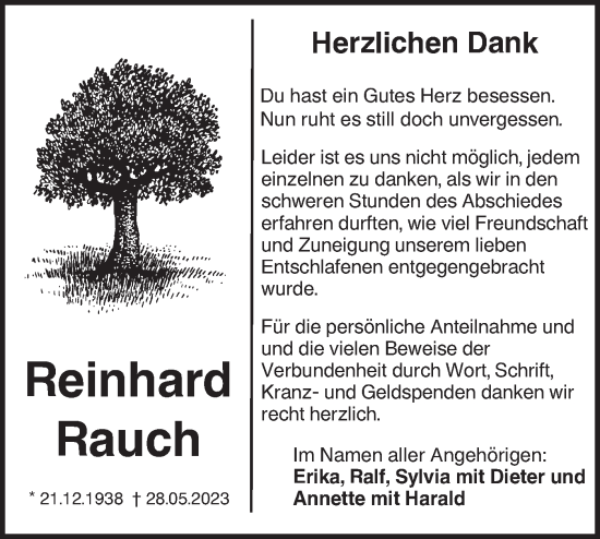 Traueranzeige von Reinhard Rauch von SÜDWEST PRESSE Ausgabe Ulm/Neu-Ulm