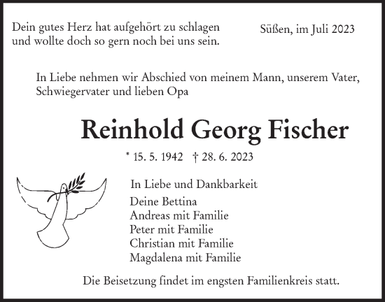 Traueranzeige von Reinhold Georg Fischer von NWZ Neue Württembergische Zeitung