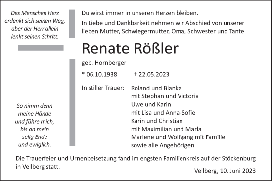 Traueranzeige von Renate Rößler von Haller Tagblatt