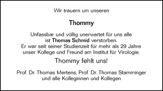 Traueranzeige von Thomas Schmid von SÜDWEST PRESSE Ausgabe Ulm/Neu-Ulm