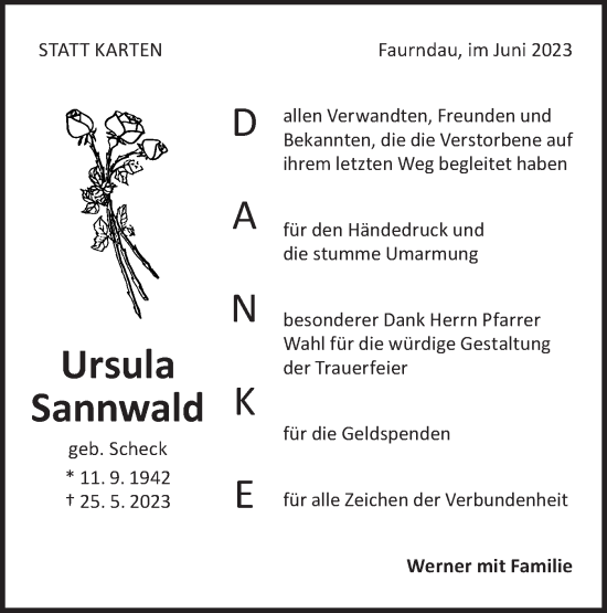 Traueranzeige von Ursula Sannwald von NWZ Neue Württembergische Zeitung