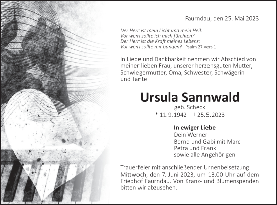 Traueranzeige von Ursula Sannwald von NWZ Neue Württembergische Zeitung