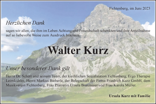 Traueranzeige von Walter Kurz von Rundschau Gaildorf