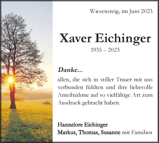 Traueranzeige von Xaver Eichinger von Geislinger Zeitung