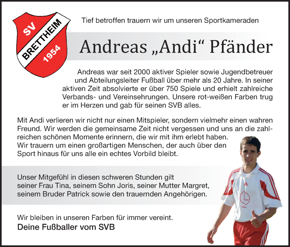  Traueranzeige für Andreas Pfänder vom 07.07.2023 aus Hohenloher Tagblatt