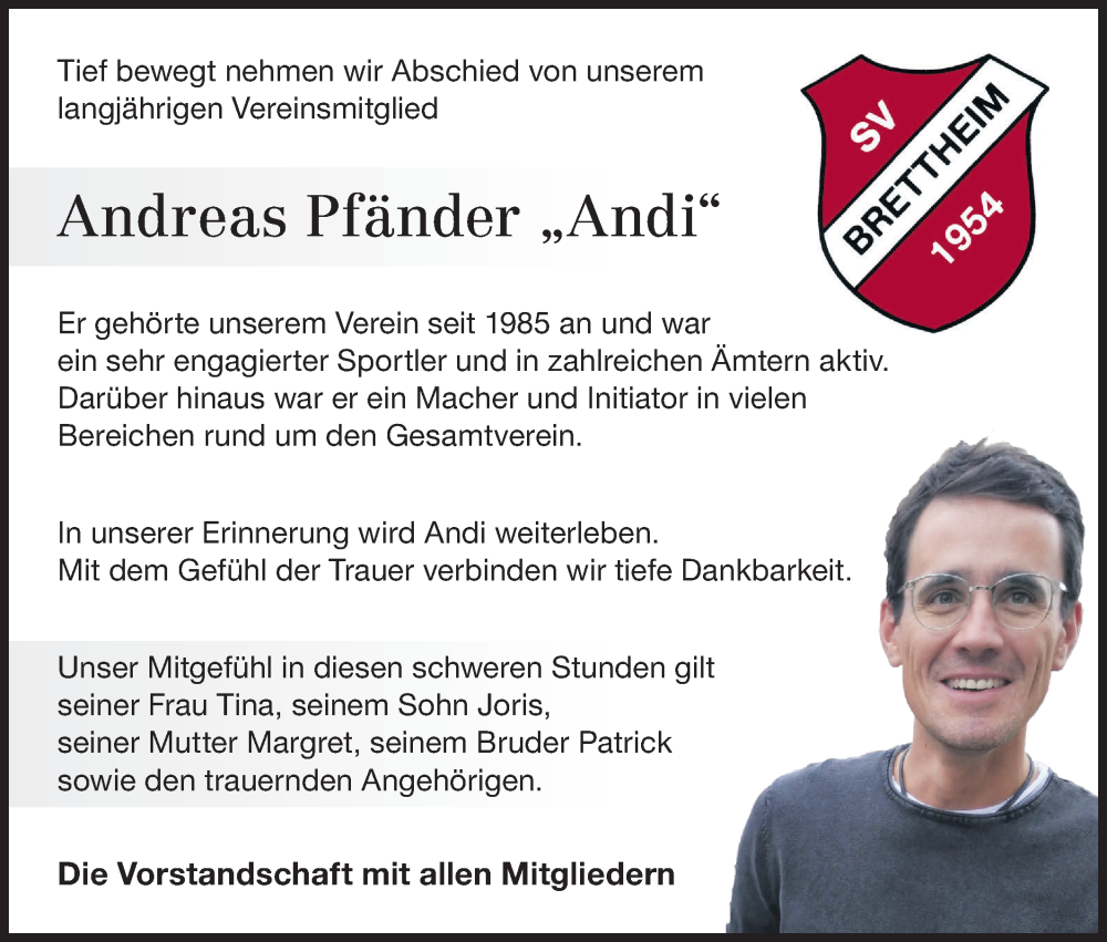  Traueranzeige für Andreas Pfänder vom 07.07.2023 aus Hohenloher Tagblatt