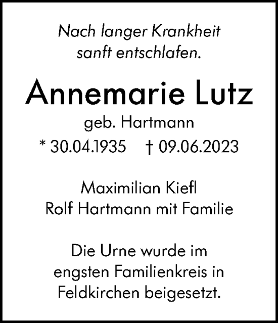 Traueranzeige von Annemarie Lutz von SÜDWEST PRESSE Ausgabe Ulm/Neu-Ulm