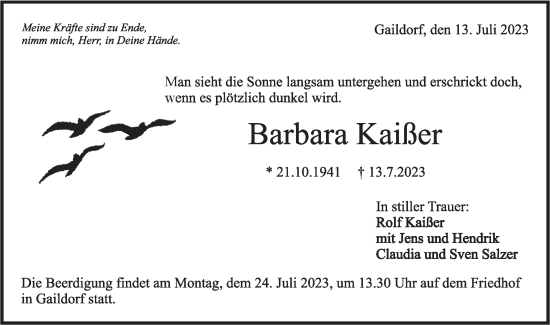 Traueranzeige von Barbara Kaißer von Rundschau Gaildorf