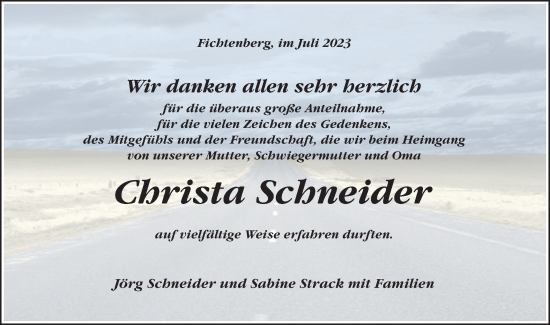 Traueranzeige von Christa Schneider von Rundschau Gaildorf