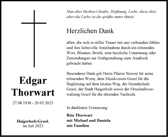 Traueranzeige von Edgar Thorwart von Metzinger-Uracher Volksblatt