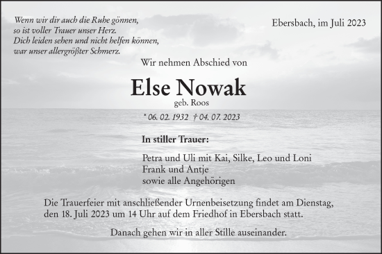 Traueranzeige von Else Nowak von NWZ Neue Württembergische Zeitung