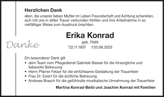 Traueranzeige von Erika Konrad von Hohenloher Tagblatt