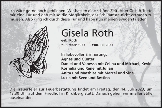 Traueranzeige von Gisela Roth von Hohenloher Tagblatt