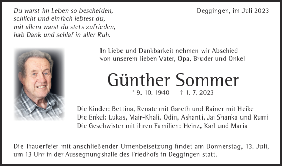 Traueranzeige von Günther Sommer von Geislinger Zeitung