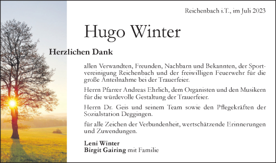 Traueranzeige von Hugo Winter von Geislinger Zeitung