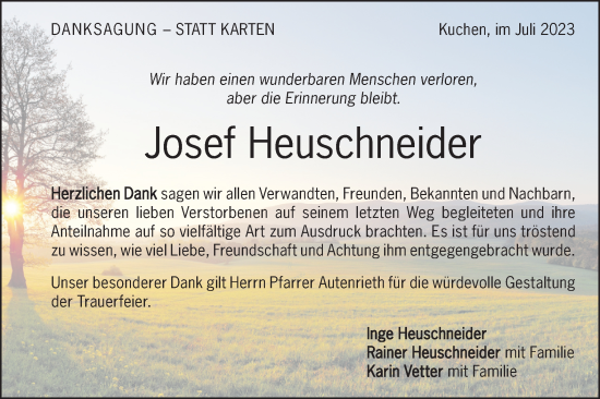 Traueranzeige von Josef Heuschneider von Geislinger Zeitung