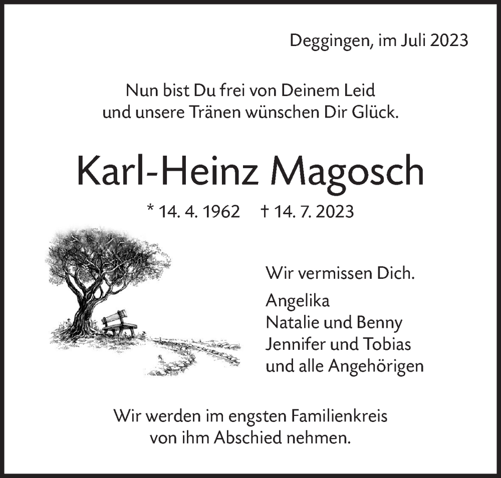  Traueranzeige für Karl-Heinz Magosch vom 21.07.2023 aus Geislinger Zeitung