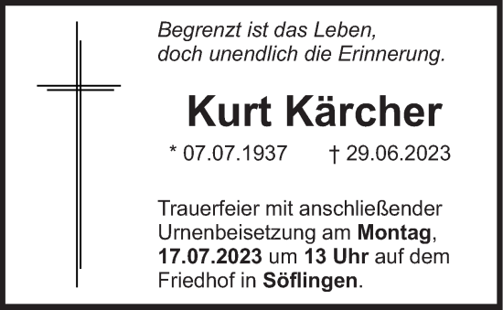 Traueranzeige von Kurt Kärcher von SÜDWEST PRESSE Ausgabe Ulm/Neu-Ulm